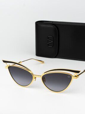 Valentino Women Sunglasses Titanium Gold Grey Cat Eye V - GLASSLINER VLS-118A-55